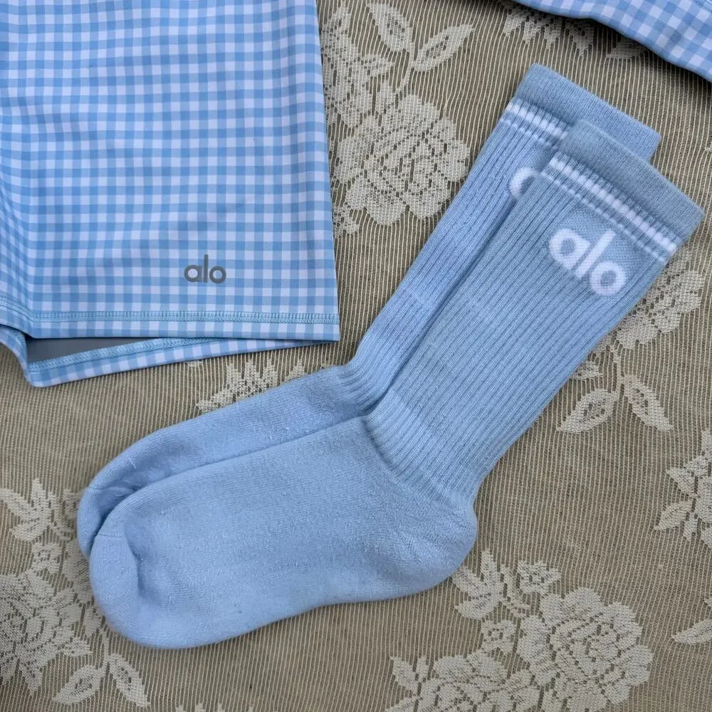 Rare Alo Yoga Blue Gingham Matching Set Size Small